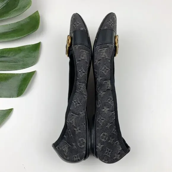 Louis Vuitton Monogram Denim Flash Lotus Black Ballerina Flats Women 37.5 US 7.5 - Picture 8 of 12